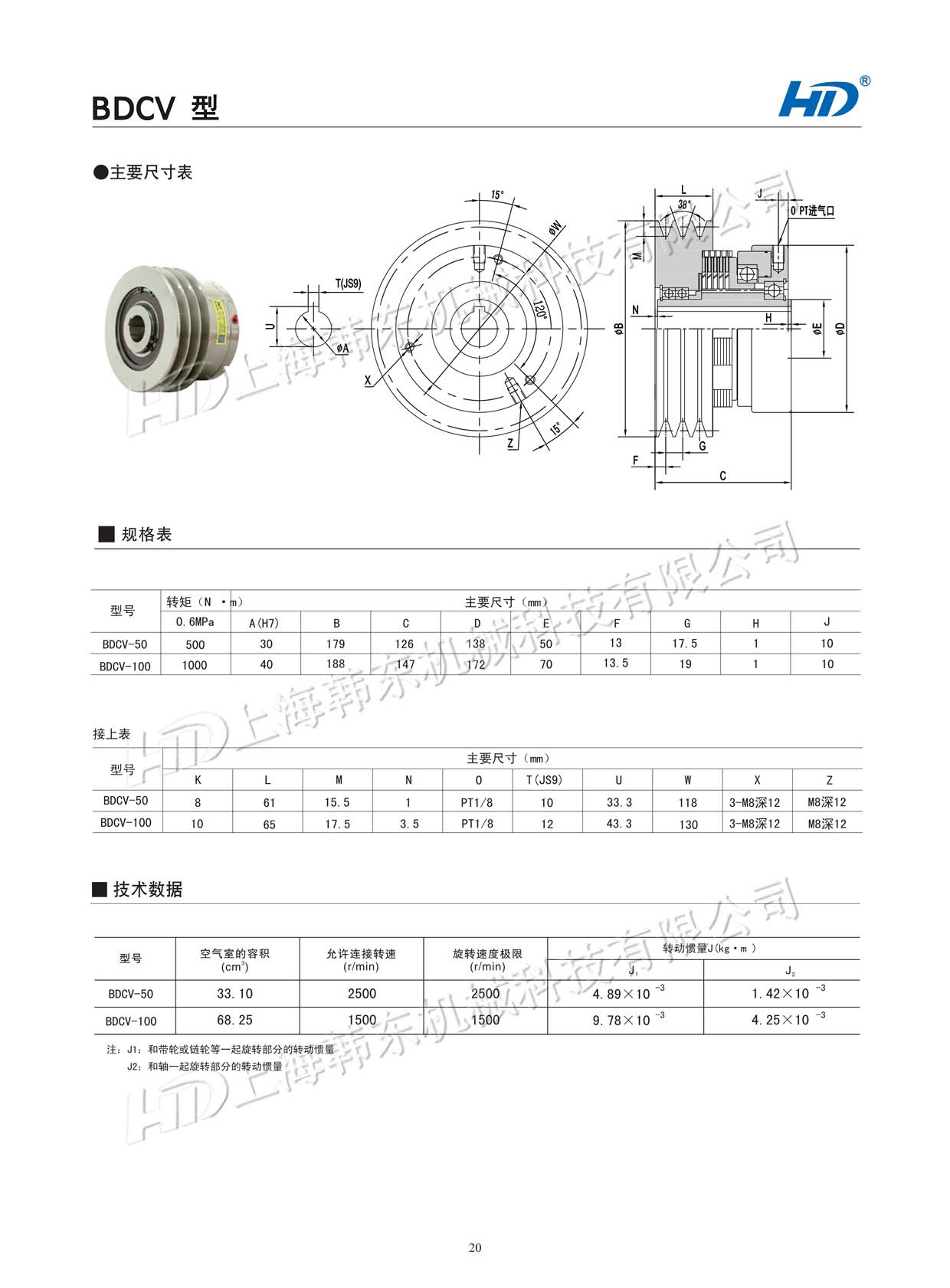 多片氣動離合器BDCV主要尺寸結構 氣動離合器BDCV