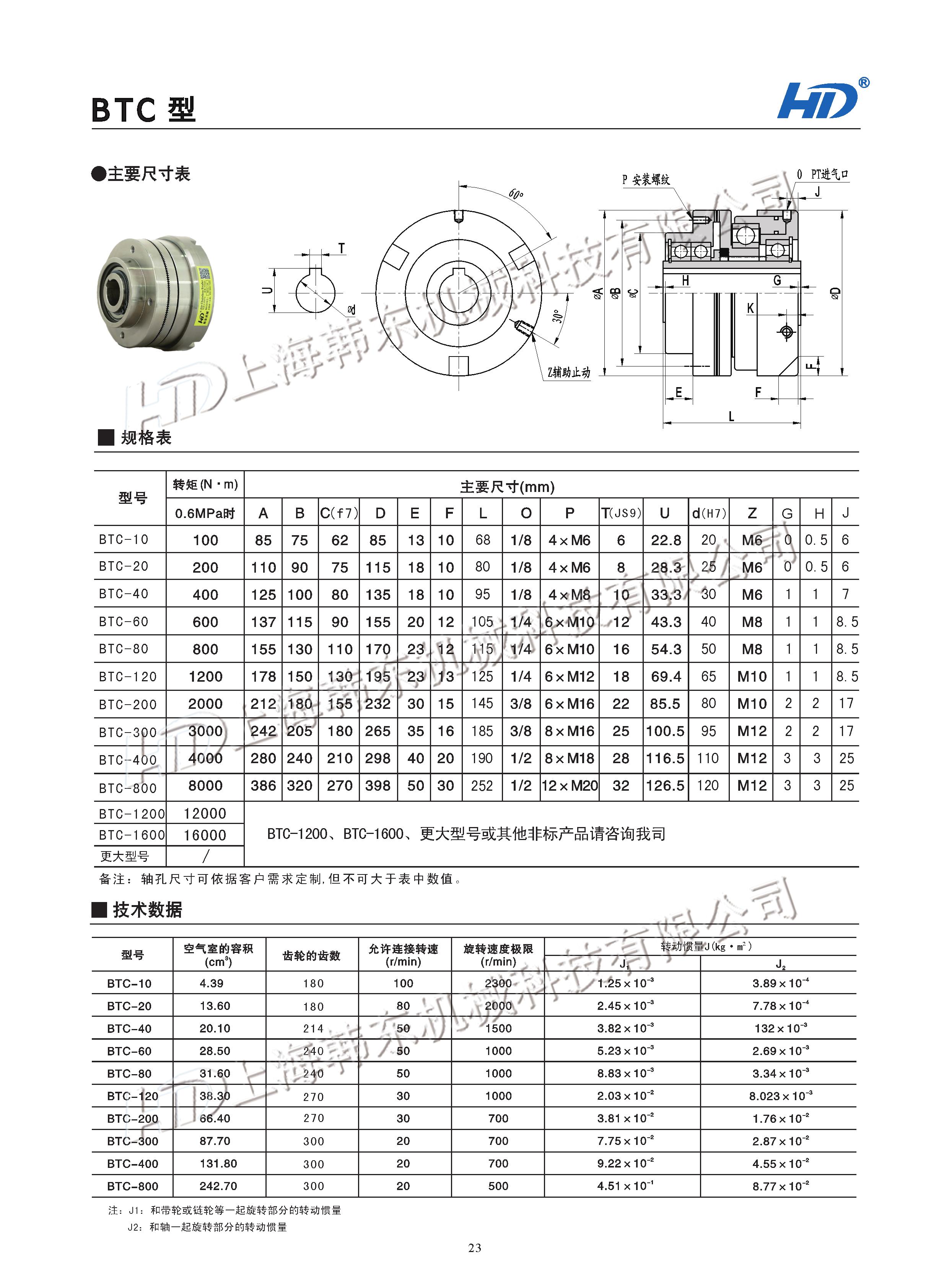 氣動齒式離合器規格參數 氣動齒式離合器